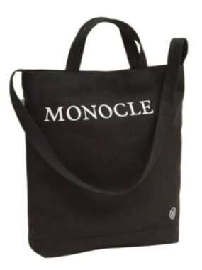 Monocle Black Canvas Messenger Bag with Shoulder Strap
